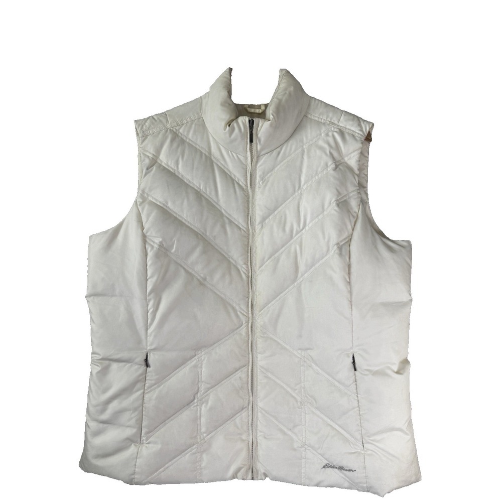 Eddie Bauer Womens 2XL Goose Down Ivory Puffer Vest Outdoors Nature Trail Hiking